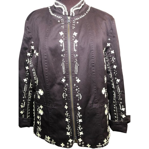 Women's XL David Brooks Lightweight Brown 2-way Zip Jacket w/Embroidery - Picture 1 of 8